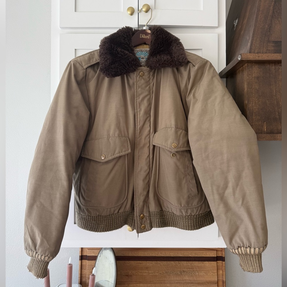 Vintage Struggle Gear Shearling Collar Bomber Jacket • Size 42 • Made in USA